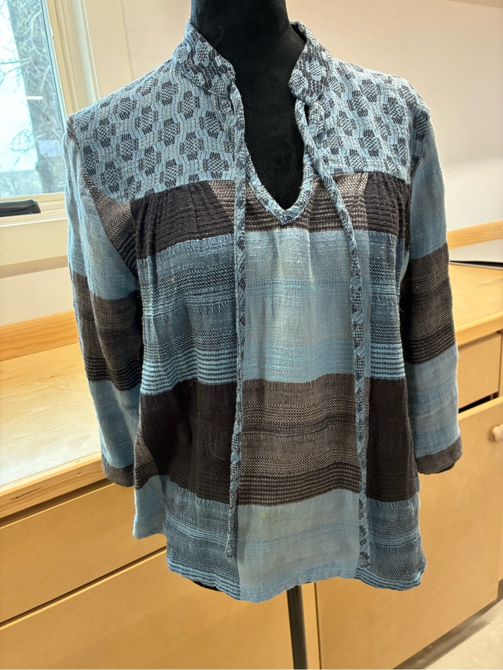 Ace and jig Carolina  Blue and Charcoal Striped Women’s Peasant Top